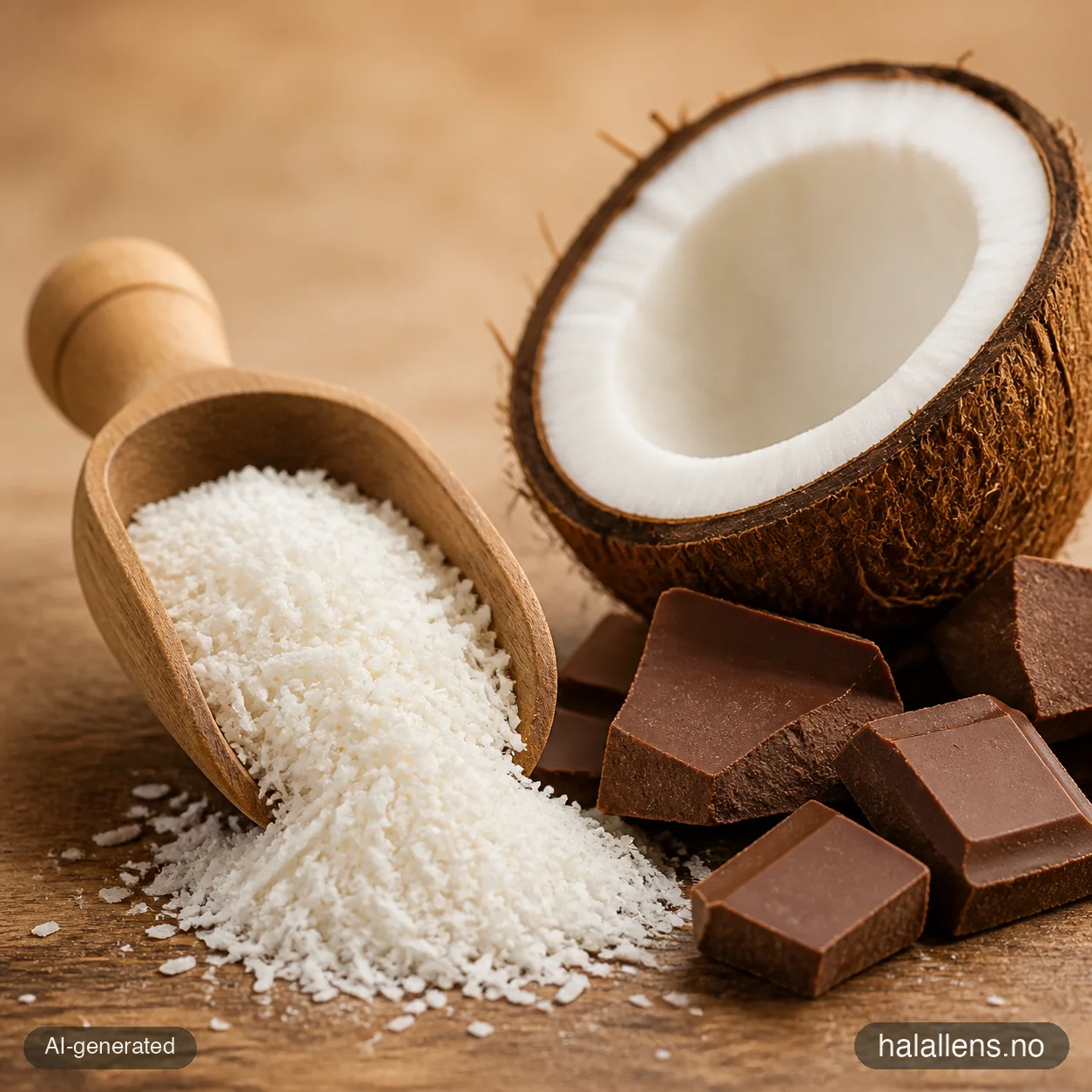 Coconut flakes, chocolate chunks and fresh coconut (AI-generated illustration)