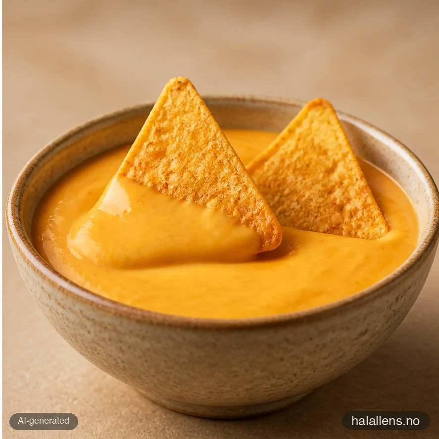 Nacho cheese dip with tortilla chips (AI-generated illustration)