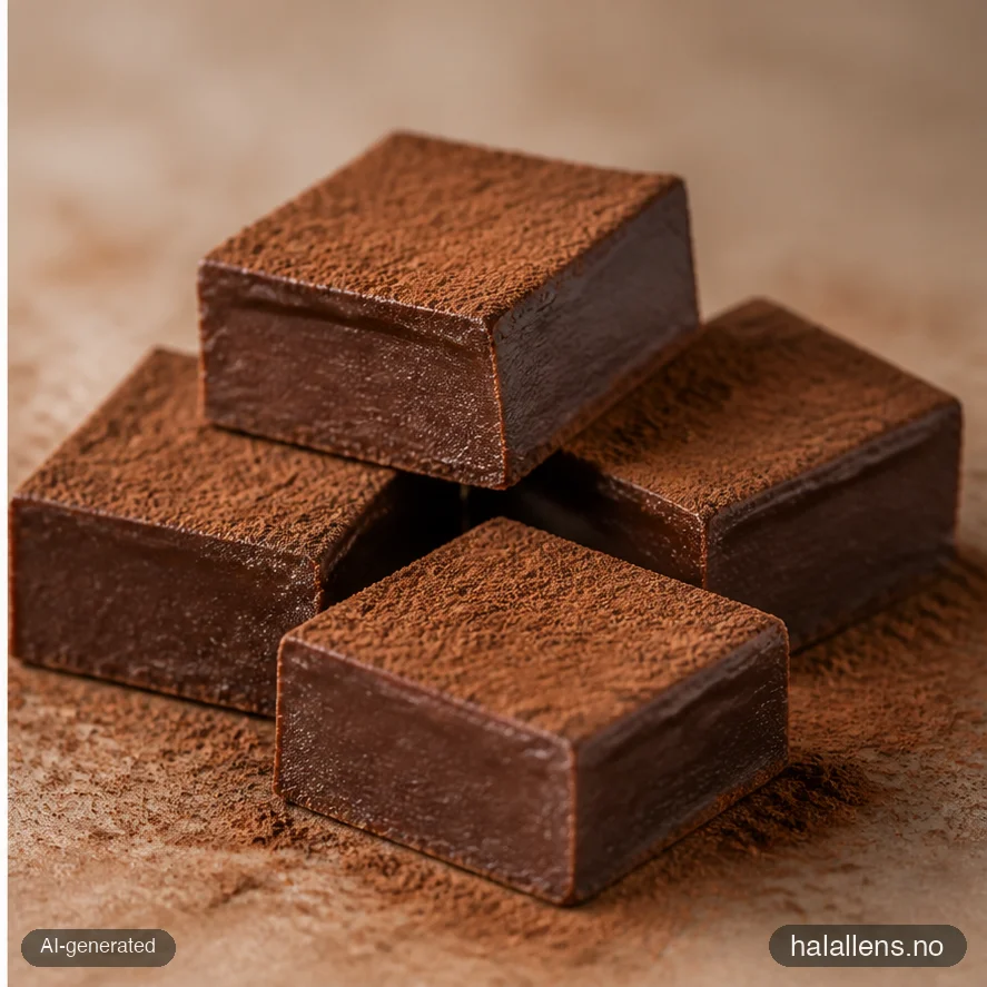 Dark chocolate squares dusted with cocoa (AI-generated illustration)