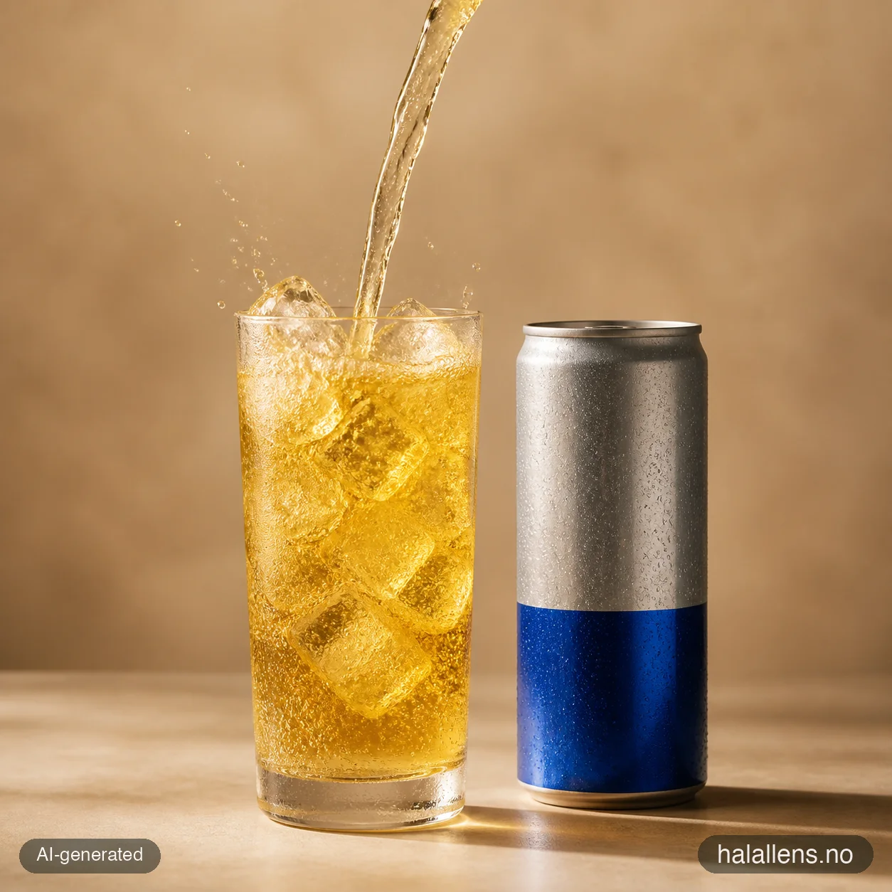 Boisson énergisante versée avec bulles et glace (illustration générée par IA)