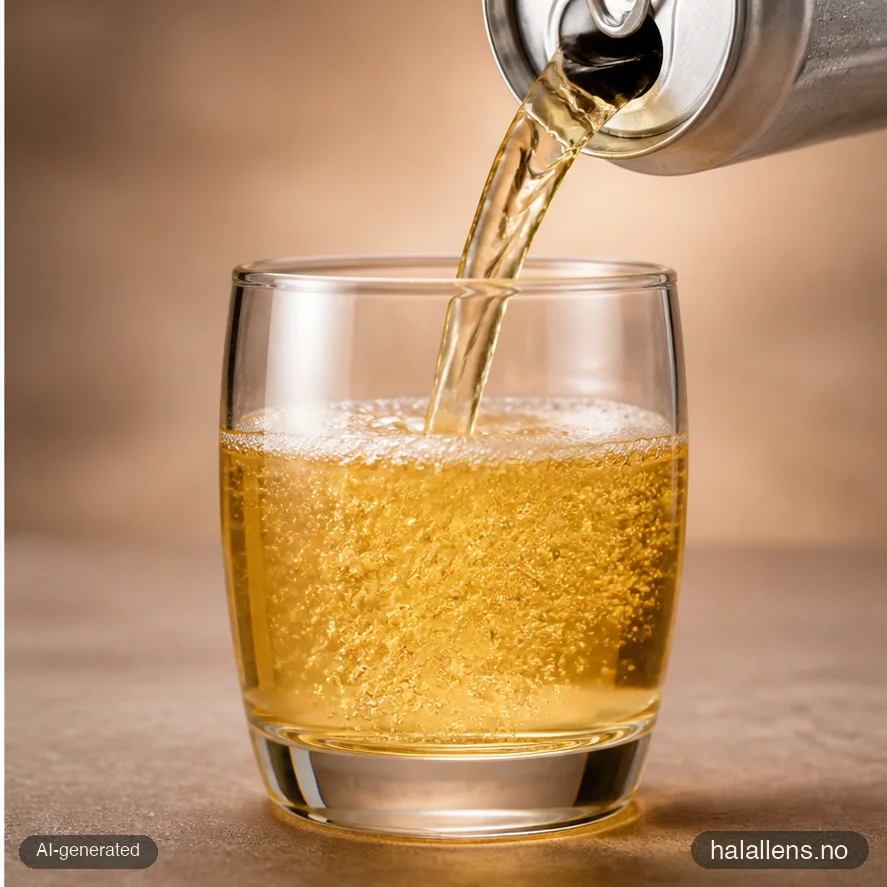Boisson énergisante dorée versée dans un verre avec bulles (illustration générée par IA)