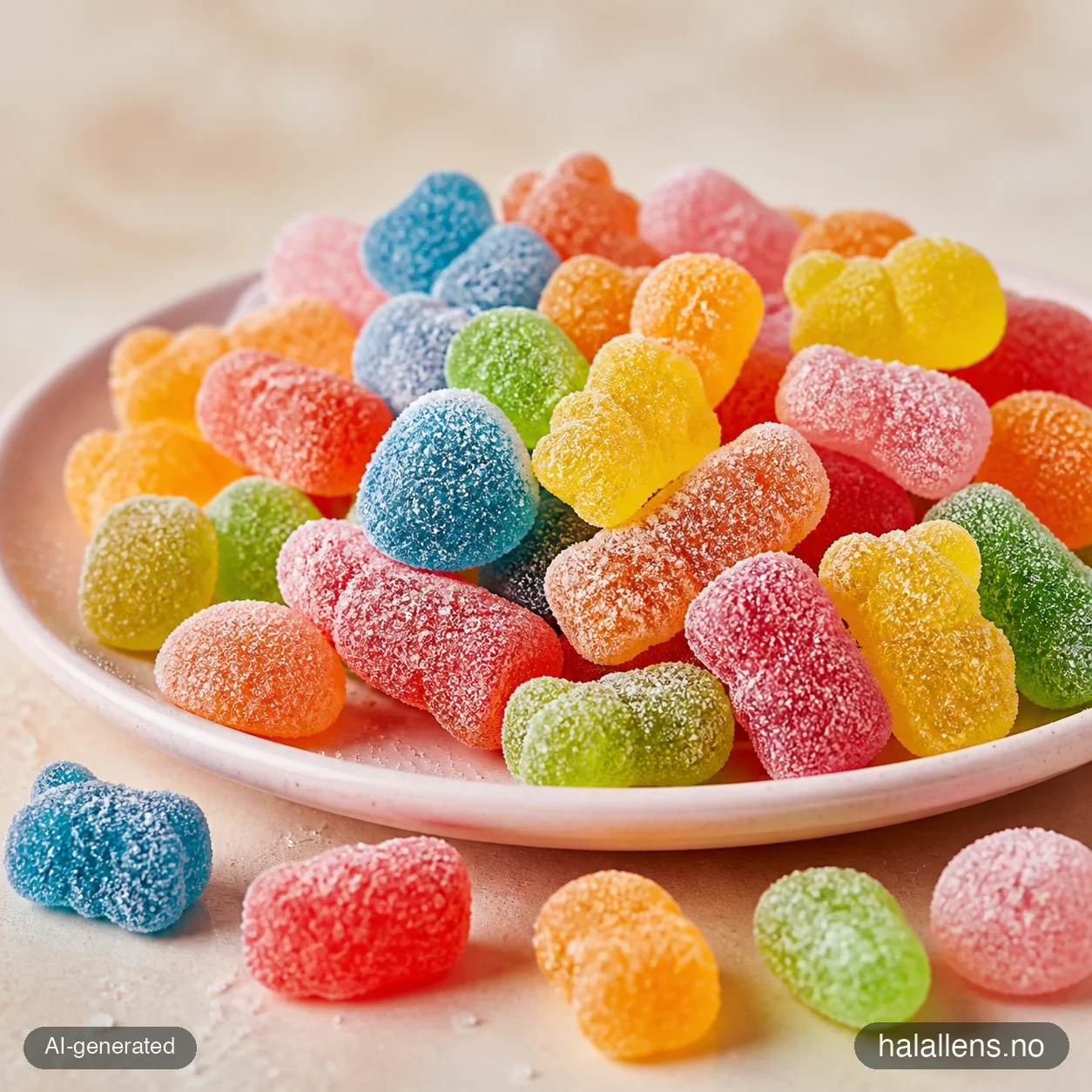 Sugar-coated gummy candies in bright colors (AI-generated illustration)
