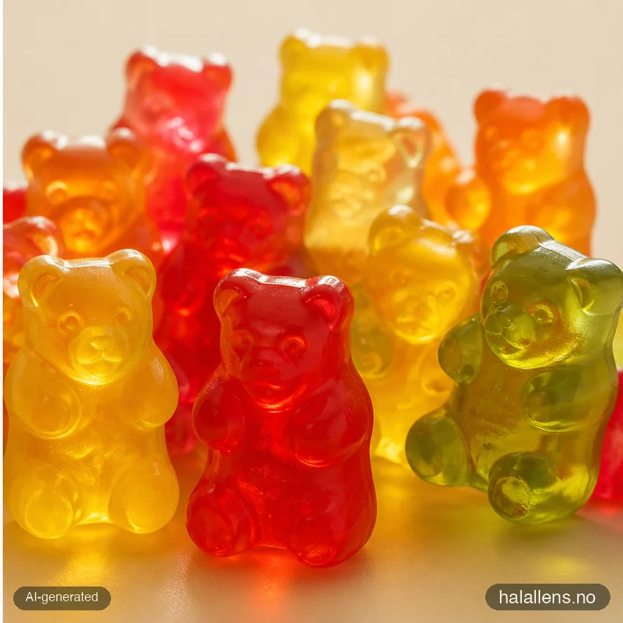 Translucent gummy bears backlit showing jelly texture (AI-generated illustration)