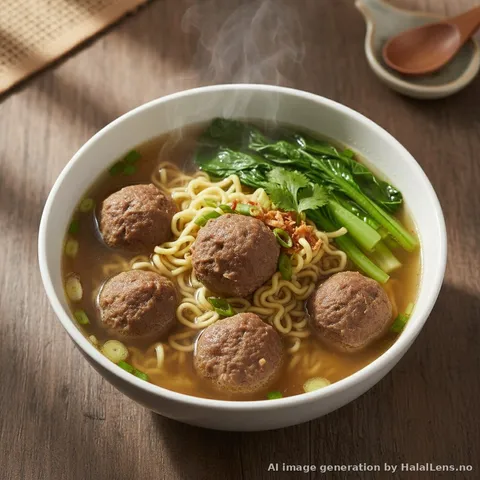 Bakso - Indonesian meatball soup with noodles and vegetables