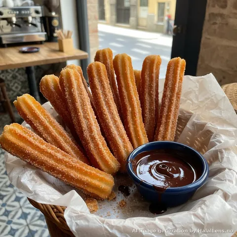 Halal Churros — Crispy Spanish Doughnuts with Chocolate Sauce