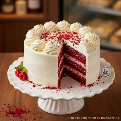 Halal Red Velvet Cake — No Alcohol Vanilla with Cream Cheese Frosting