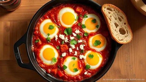 Shakshuka — Eggs Poached in Spiced Tomato Sauce with Peppers and Cumin (Halal Recipe)